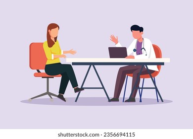 Medical personnel consulting patient concept. Colored flat vector illustration isolated. 