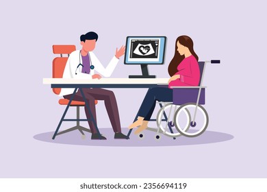 Medical personnel consulting patient concept. Colored flat vector illustration isolated. 