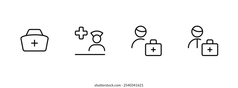 ícone da equipe médica, como médico, enfermeiro, assistente, design de conjunto de vetor de ícone com traço editável. Linha, sólido, linha plana, estilo fino e adequado para página da Web, aplicativo móvel, UI, design UX.