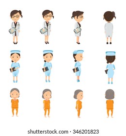 Medical personnel and patient character set, vector illustration