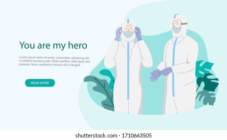 Medical personnel in Protective Suit or Clothing. Fight Corona virus vector illusration.