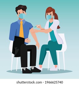 Medical personnel was vaccinated for COVID-19 to patient.