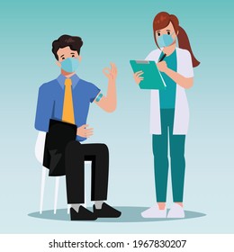 Medical personnel was vaccinated for COVID-19 to patient.