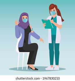 Medical personnel was vaccinated for COVID-19 to patient.