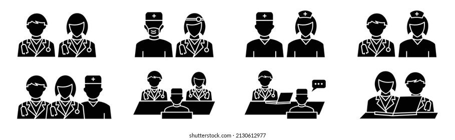  medical personnel  vector illustration,flat Doctor Icons Set on Line Style Vector.Doctor and Nurse icon set in line style.