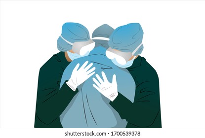 medical personnel who struggle to treat patients, especially covid-19. medical personnel hug each other to strengthen each other in carrying out their duties. vector illustrator