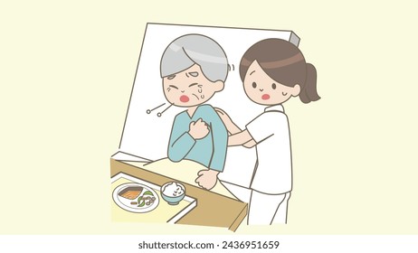  Medical personnel working at clinic. Home care services for elderly people. Sick old man lying on bed. Residential care facility. Vector flat illustration.