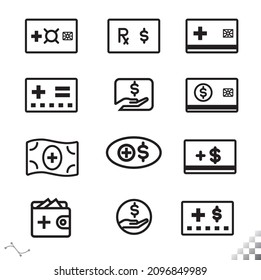 medical pharmaceutical co-pay symbols, icons 