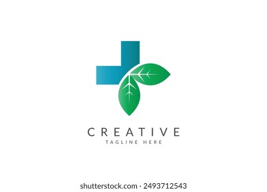 Medical and pharmaceutical logo with leaf icon