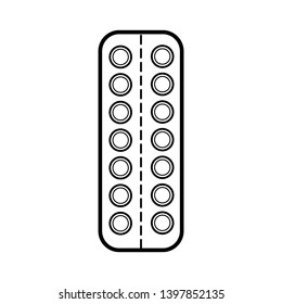 Medical pharmaceutical pills pills in the package, the plate for the treatment of diseases, a simple black and white icon on a white background. Vector illustration