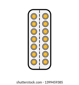 Medical pharmaceutical pills in the package, the plate for the treatment of diseases, a simple icon on a white background. Vector illustration