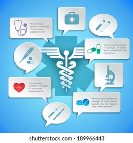 Medical pharmacy ambulance paper infographic with icons and speech bubbles vector illustration.