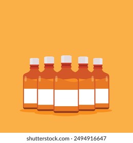 Medical and pharmacy concept. Clear glass bottles for chemistry, Health hipster illustration in flat style.	
