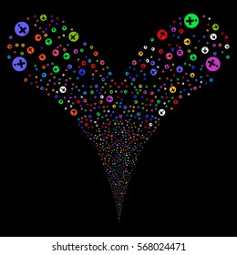 Medical Pharmacy fireworks stream. Vector illustration style is flat bright multicolored iconic symbols on a black background. Object double fountain done from random pictographs.
