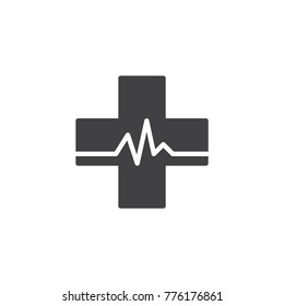 Medical pharmacy icon vector, filled flat sign, solid pictogram isolated on white. Medical cross whit heart beat symbol, logo illustration
