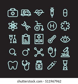 Medical and Pharmacy icons vector set made in line art style