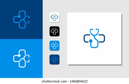 Medical pharmacy logo design template.- vector illustrator. Medical Logo Vector Template. Medical Logo Template Design. Medical Healthcare Stethoscope Cross Logo.