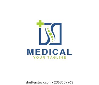 Medical pharmacy logo design template vector illustrator. Health vector icon . Backbone and cross plus medical logo icon design template elements.