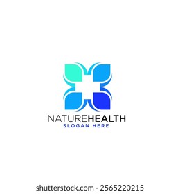 Medical pharmacy logo design template. Cross symbols with nature leaf design graphic vector illustration. Symbol, icon, creative.