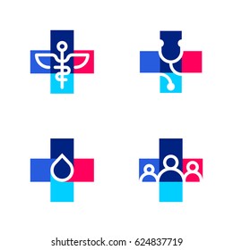 Medical or pharmacy logo templates or icons with cross