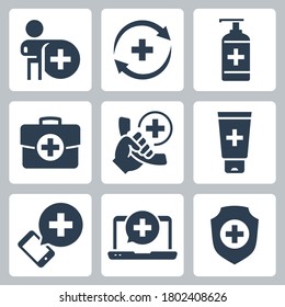 Icono del vector médico y farmacoterapéutico establecido en estilo glifo 2
