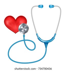 Medical Phonendoscope Isolated Vector. Medical Diagnosis. Red Heart. Health ?are Concept. Illustration
