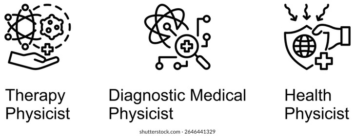 Físico Médico Tipos banner web ícone vetor ilustração do Físico de Terapia, Físico Médico Diagnóstico, Físico de Saúde