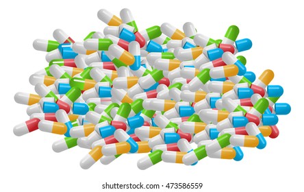 Medical pile of pills isolated on white background - vector illustration