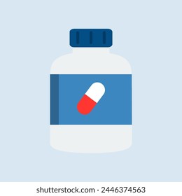 Medical pill bottle icon. Healthcare, prescription, supplement, treatment concept. Flat vector design illustration isolated on background.