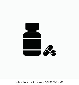 Medical Pill Bottle With Pills Icon.  Vector Sign Symbol Isolated