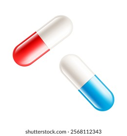 Medical pill capsules red and blue on a white isolated background.Medical concept. Vector illustration.