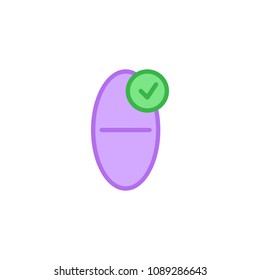 Medical pill check flat icon, vector sign, colorful pictogram isolated on white. Medicine drug symbol, logo illustration. Flat style design