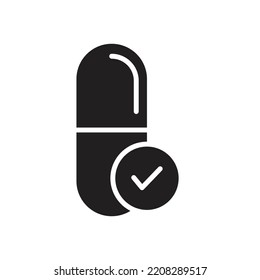 Medical pill check icon, medication icon. isolated on white background. vector illustration