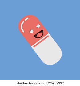 Medical Pill with Emoticon Face Vector Design