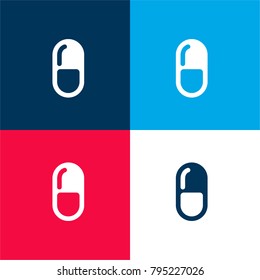 Medical pill four color material and minimal icon logo set in red and blue