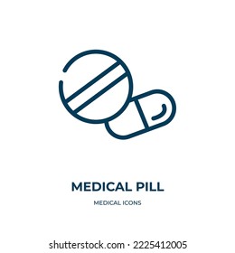 Medizinische Pille Symbol. Lineare Vektorgrafik aus der Sammlung medizinischer Symbole. Umriss der medizinischen Pille Symbol Vektorgrafik. Dünnliniensymbol für Web- und mobile Apps, Logo, Printmedien.