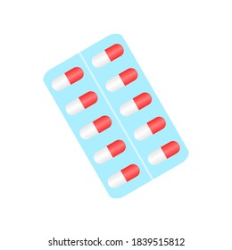 Medical pill icon on the white background. Medicine, pharmacy, hospital of drugs. Medication, pharmaceutics concept. Vector illustration. Drugs flat icon: pill, capsule, bottle.