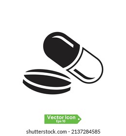 medical pill icon. Pill icon in trendy flat style isolated on background. Pill icon Vector illustration, EPS10.