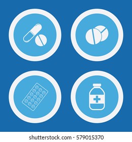 Medical Pill Icons In Blue Circles. Simple Vector Symbols