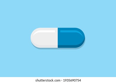 Medical pill on blue background. Vector illustration