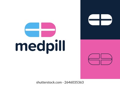 medical pill Pharmacy logo design. Medicine capsule pill vector logo design. Pill plus logo design template.