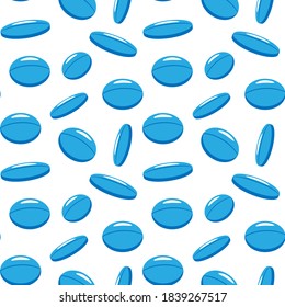 Medical pill seamless pattern on white  background. Medicine capsule tablet in flat style. Natural preparations. Counterfeiting drugs.Antibiotic. Vitamin deficiency pill. Vector illustration.