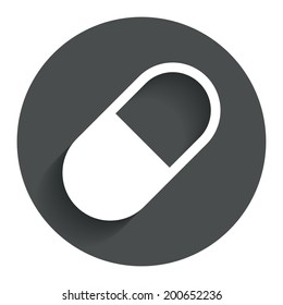 Medical pill sign icon. Drugs symbol. Circle flat button with shadow. Modern UI website navigation. Vector