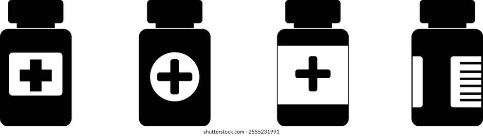 Medical pills bottle icon set. line and glyph version, outline filled vector sign. Medicine capsule vitamins and minerals pill linear pictogram. Symbol, logo . isolated on transparent background.