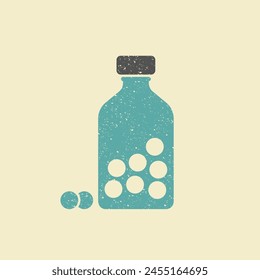 Medical pills bottle icon. Symbol, logo illustration in a retro style