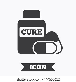 Medical pills bottle sign icon. Pharmacy medicine drugs symbol. Graphic design element. Flat medical pills symbol on white background. Vector