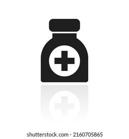 Medical pills bottle vector flat icon isolated on white background, health care concept