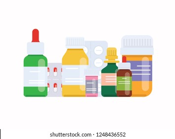 Medical pills and bottles. Medical concept. Flat design style modern vector illustration concept.