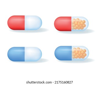 Medical pills, capsules or drugs. Healthcare and medicine concept. 3d medicine vector icons isolated on white background.