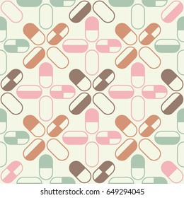 Medical pills and capsules seamless pattern. Vector illustration.
